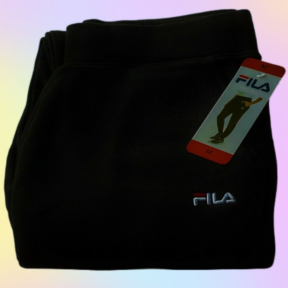 NWT FILA Ladies Cotton Fleece Jogger Sweatpants Black NEW - Picture 3 of 7